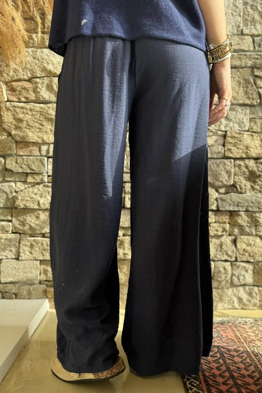 Basso Shirring Wide Leg Pant Navy